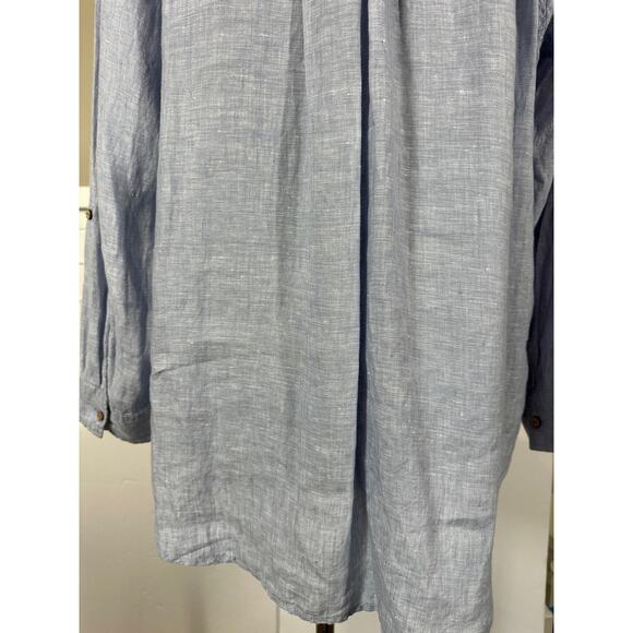 Cynthia Rowley 100% Linen Long Roll Tab Sleeves Light Blue Tunic Blouse Top 1X - Picture 14 of 16